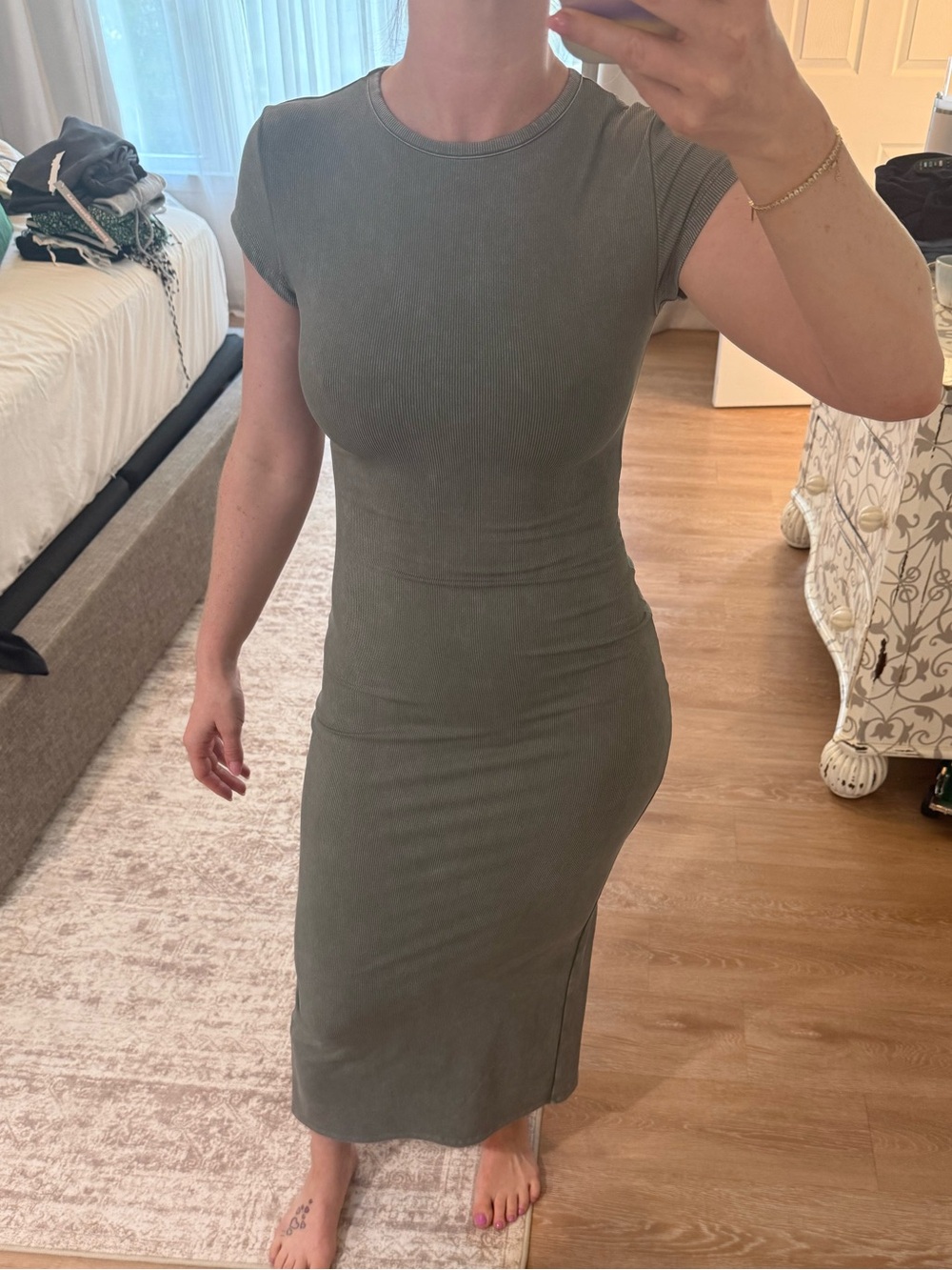 wild fable Olive Green Ribbed Midi Bodycon Dress